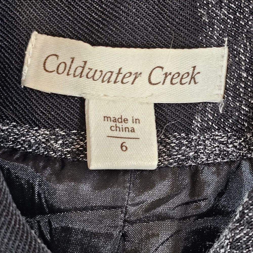 Coldwater Creek VTG Boxy Tweed Fringe Pleated Jacket Preppy Goth Plaid Gray 6 - Picture 3 of 15